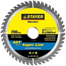 Диск пильный 200*32*48Т по дереву, STAYER 3682-200-32-48