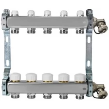 805R, 5 выходов. Коллекторная группа из нержавеющей стали с отсечными клапанами, термостатическими клапанами и дренажными клапанами.