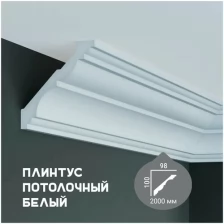 Карниз с гладким профилем Fabello Decor P 202 ,плинтус потолочный белый грунтованный, 98*100*2000 мм